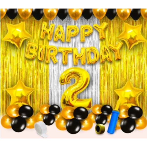 Generic 2Nd Birthday Golden Theme Decoration Items (Multicolor)