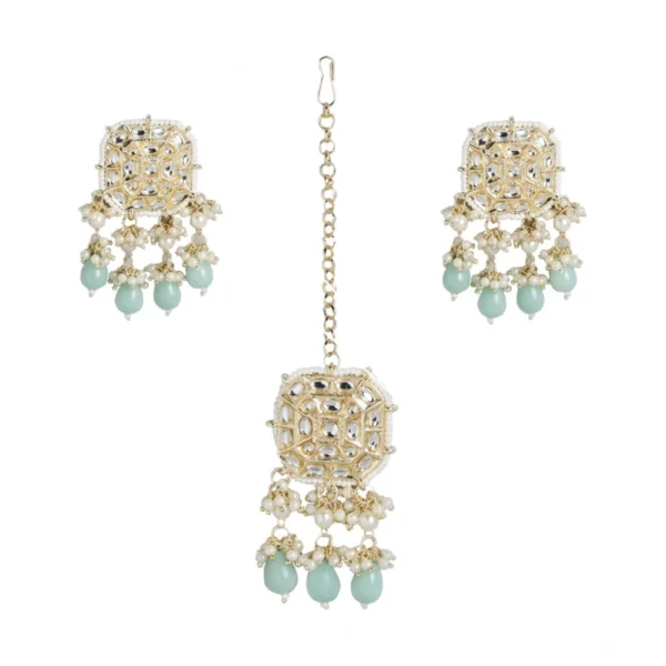 Generic Women's Rose Gold Plated Alloy Kundan Earrings & Mangtikka (White)