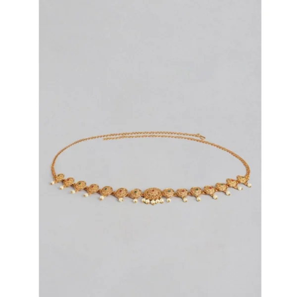 Generic Women's Rose Gold Plated Alloy Hip Belt Kamarband (Red & Green)